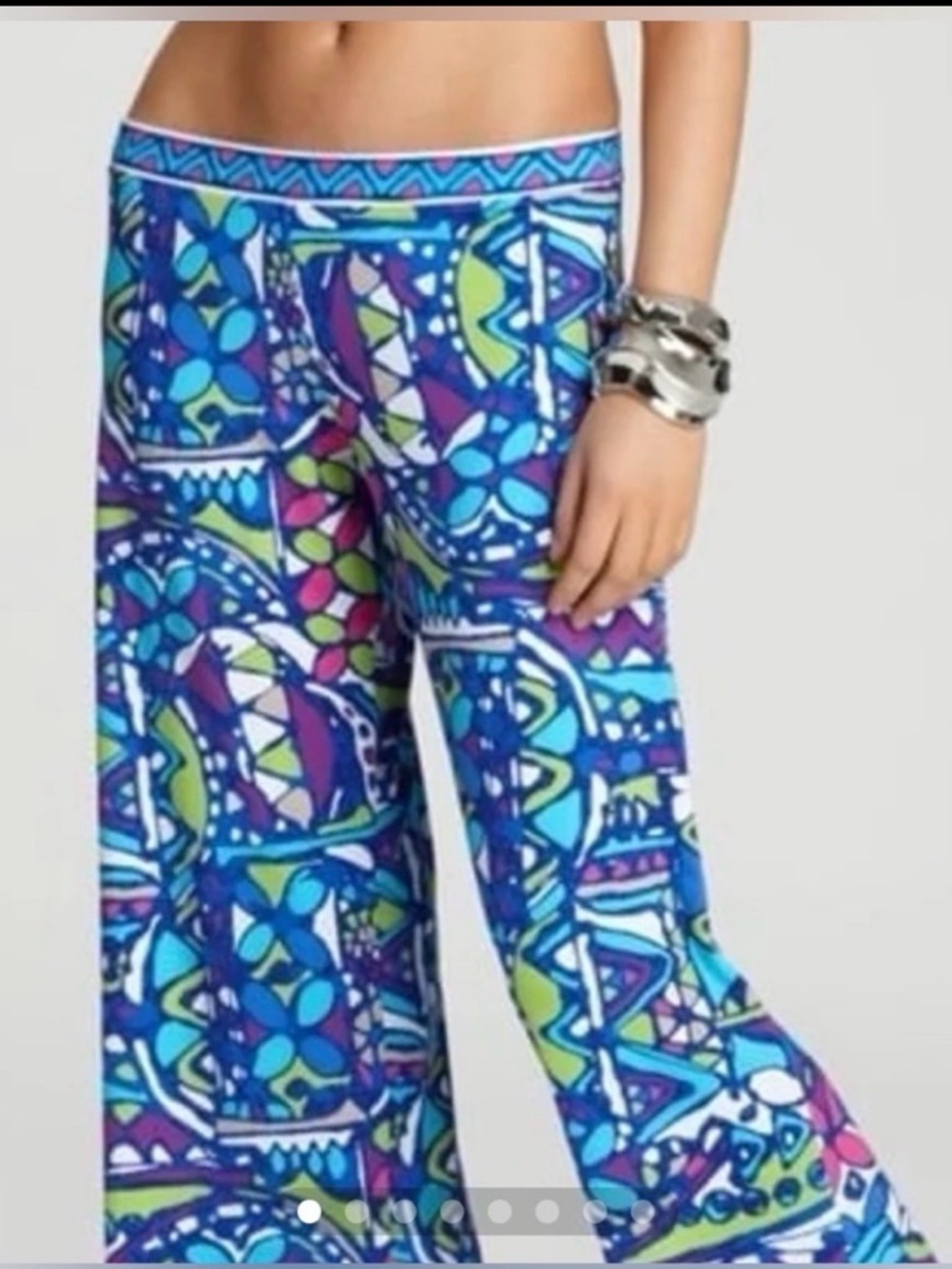 Trina Turk Blue & Turquoise Geo Bali Hai-Print Wide Leg Pants